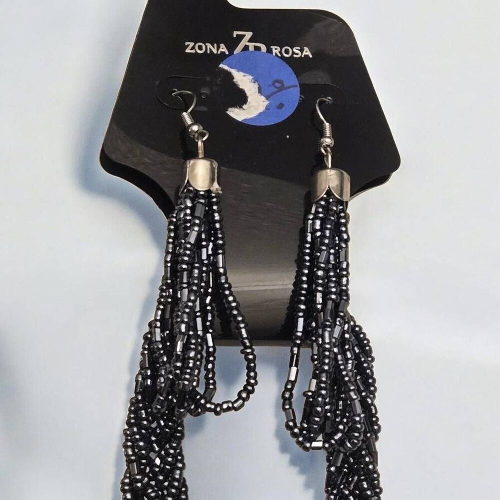 Zona Rosa Women's Midnight Blue Metallic Beaded Earrings And Necklace Set